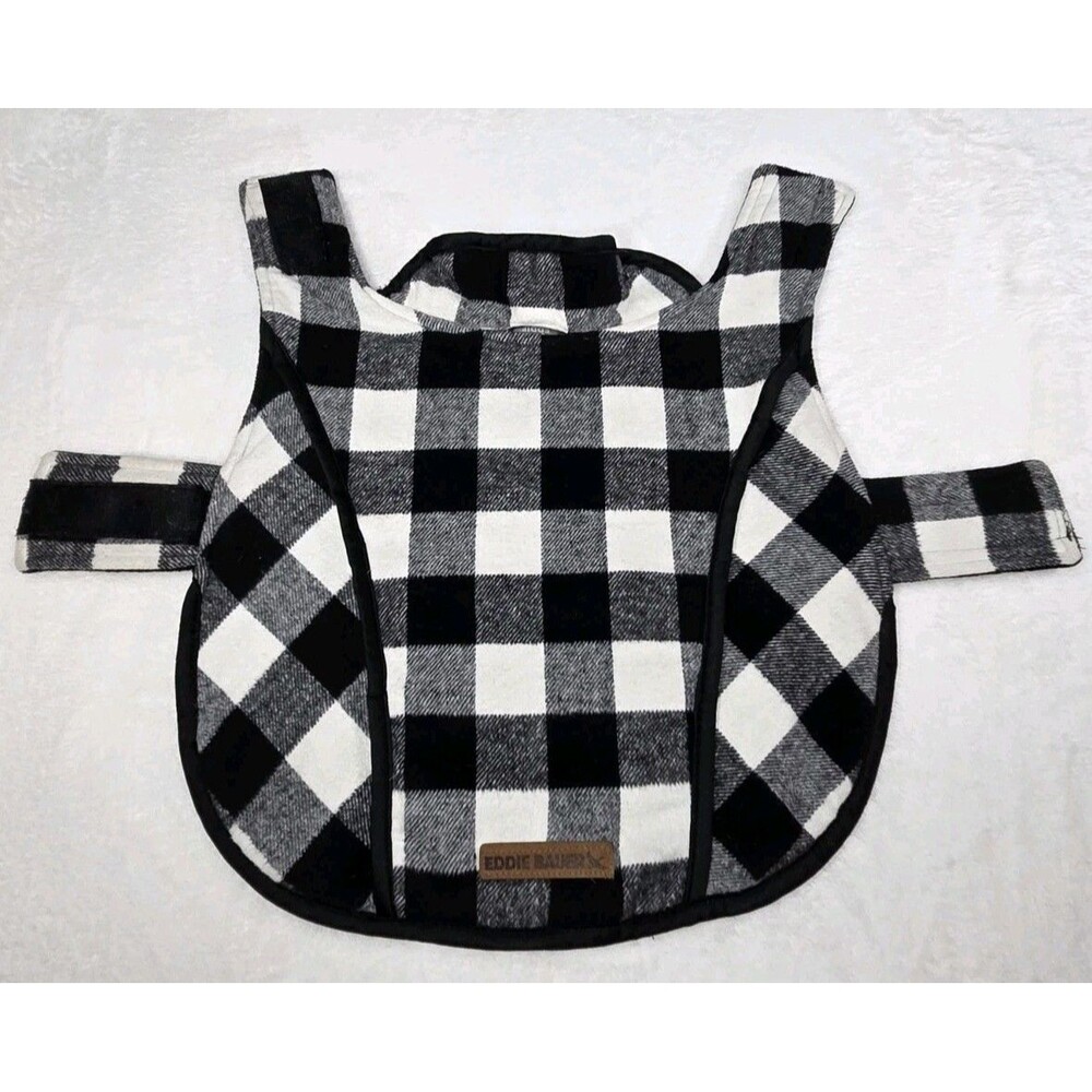 Eddie Bauer Dog Coat Med Buffalo Plaid Black/White Fleece Lined Jacket 20-35lb